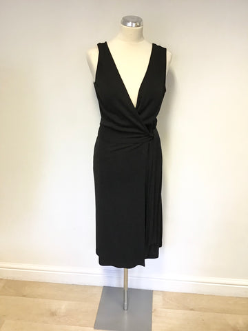 HOBBS BLACK SLEEVELESS WRAP DRESS SIZE 12