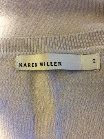 KAREN MILLEN OYSTER BEIGE SEQUINED FRONT SCOOP NECK JUMPER SIZE 2 UK 10