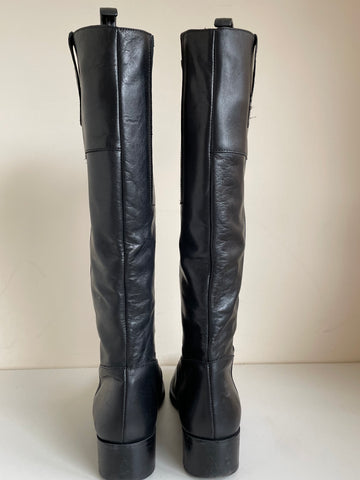 DUO BEAUMONT BLACK LEATHER SLIM LEG LOW HEEL BOOTS SIZE 5/38