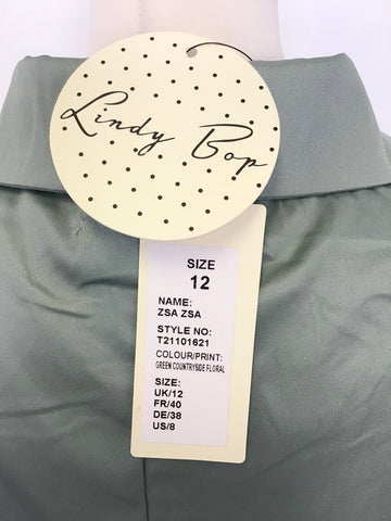 BRAND NEW LINDY BOP GREEN FLORAL PRINT PENCIL DRESS & BOLERO JACKET SIZE 12