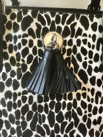 KAREN MILLEN BLACK & WHITE ANIMAL PRINT PONY SKIN,LEATHER & SUEDE TOTE/ SHOULDER BAG