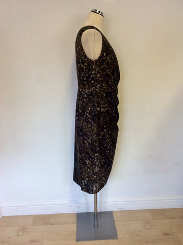 GINA BACCONI MULTI COLOURED PRINT SLEEVELESS DRESS SIZE 16