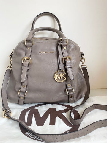 MICHAEL KORS TAUPE LEATHER TOTE BAG WITH DETACHABLE LONG STRAP
