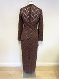 COUNTRY SOPHISTICATES BROWN LACE SEQUINNED & BEADED LONG SLEEVE TOP & LONG SKIRT SIZE 10
