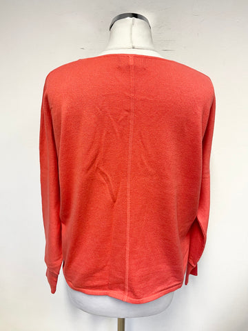 PURE COLLECTION CORAL COTTON & CASHMERE V NECK LONG SLEEVED JUMPER SIZE 12