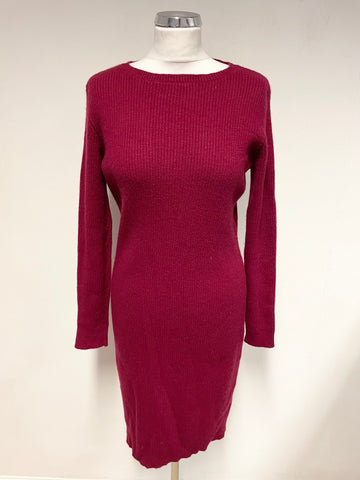 DENNER 100% CASHMERE RED RIB KNIT JUMPER DRESS SIZE L