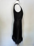 LK BENNETT BLACK RIBBON LABEL BLACK ONE SHOULDER FEATHER TRIM COCKTAIL DRESS SIZE 8