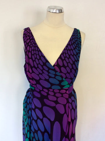 HOBBS PURPLES,PINK & GREENS SPOTTED SILK DRESS SIZE 16