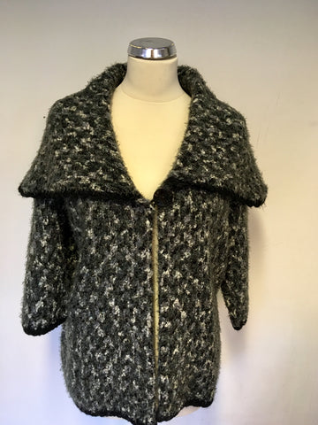 SUSAN BRISTOL BLACK & GREY CHUNKY KNIT CARDIGAN SIZE XL