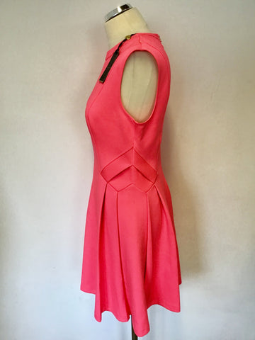 BRAND NEW TED BAKER NISTEE NEON PINK PLEATED SIDE SKATER DRESS SIZE 3 UK 12