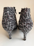 TULIPANO BLACK & WHITE WEAVE TEXTILE ANKLE BOOTS SIZE 6/39