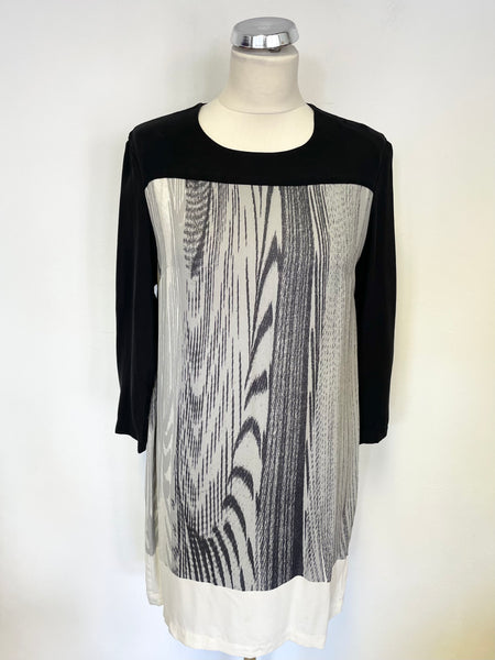 WHISTLES BLACK, GREY & WHITE PRINT 3/4 SLEEVE SHIFT DRESS SIZE 12