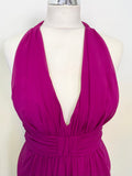 LINEA DEEP PINK CHIFFON HALTERNECK LONG OCCASION/ EVENING DRESS SIZE 10 BUT FIT UK 8