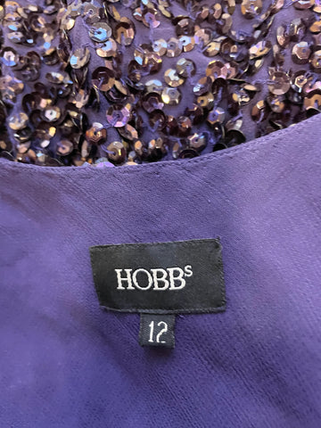 HOBBS PURPLE SEQUINNED SILK STRAPPY COCKTAIL DRESS  SIZE 12