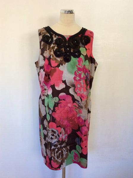 MONSOON MULTI COLOURED FLORAL PRINT EMBELLISHED SHIFT DRESS SIZE 20