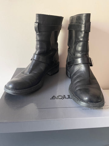 AQUATALIA BY MARVIN K SWEET-DRY BLACK LEATHER BIKER BOOTS  SIZE 4/