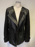 LK BENNETT BLACK LEATHER & WOOL SLEEVE BIKER STYLE JACKET SIZE 10