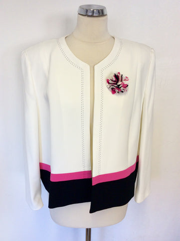 BRAND NEW GOLD BY MICHAEL H WHITE,PINK & BLACK JACKET & TROUSER SUIT SIZE 20