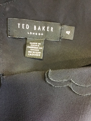 TED BAKER BLACK SILK SCALLOPED EDGE TIERED DRESS SIZE 4 UK 14