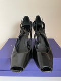 FENDI BLACK PATENT LEATHER PEEPTOE CUT OUT SIDE HEELS SIZE 4/37