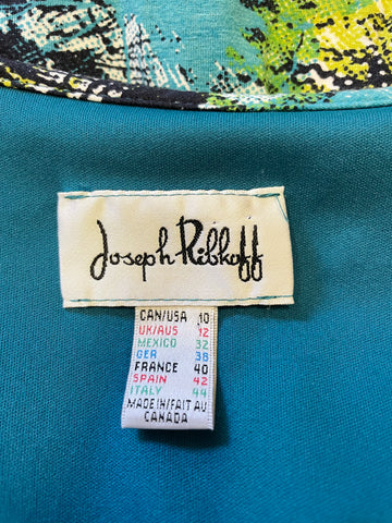 JOSEPH RIBKOFF TURQOUISE PRINT LONG SLEEVE STRETCH JERSEY DRESS SIZE 12