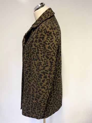 ZARA BROWN & BLACK LEOPARD PRINT DOUBLE BREASTED WOOL BLEND JACKET SIZE S