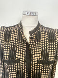 JAEGER BLACK & CAMEL SPOT 100% SILK LONG SLEEVE SHIFT DRESS SIZE 6