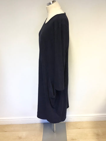QUIRKY NAVY BLUE LONG SLEEVE OVERSIZE STRETCH JERSEY MIDI DRESS SIZE S