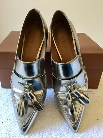 COACH SILVER METALLIC LEATHER BETTY LOAFER HEELS SIZE US 5 UK 2.5