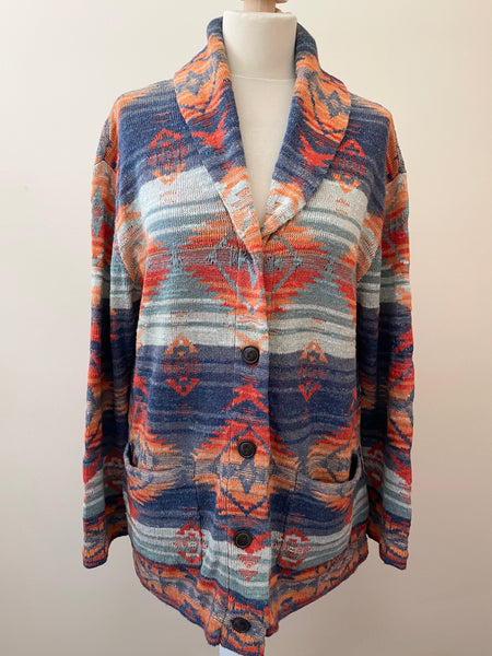 DENIM & SUPPLY RALPH LAUREN MULTI COLOURED COTTON V NECK CARDIGAN SIZE XL