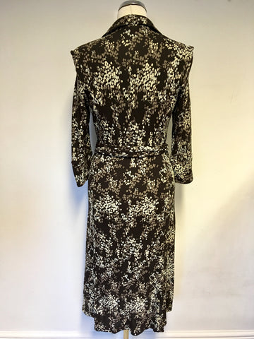 HOBBS BROWN PRINT 3/4 SLEEVE WRAP DRESS SIZE 10