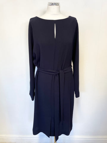 JIGSAW NAVY BLUE LONG SLEEVE TIE WAIST DRESS SIZE 16