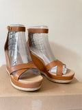 BRAND NEW UGG EZRAH TAN LEATHER WEDGE HEEL SANDALS SIZE 5/38