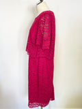 JACQUES VERT RASPERRY PINK LACE SHORT SLEEVE SPECIAL OCCASION DRESS SIZE 18