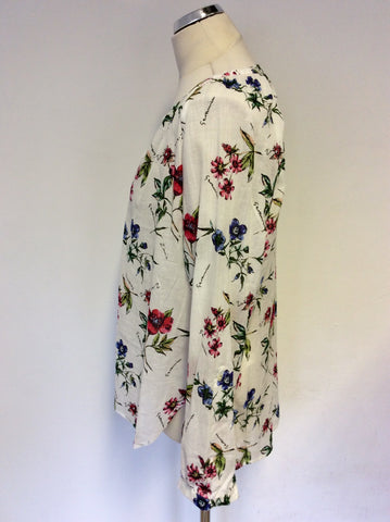 LAURA ASHLEY WHITE & MULTI COLOURED FLORAL COTTON BLOUSE SIZE 16