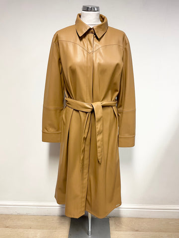 RINO & PELLE TAN FAUX LEATHER BELTED MIDI SHIRT DRESS SIZE 44 UK 16