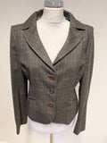 LK BENNETT WOOL BROWN CHECK SILK LINED TAILORED SKIRT SUIT SIZE 10/12