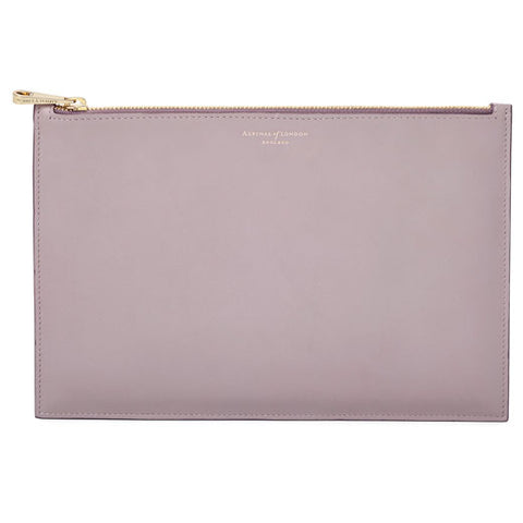 BRAND NEW IN BOX ASPINAL LEATHER ESSENTIAL FLAT POUCH/CLUTCH IN LILAC CROC