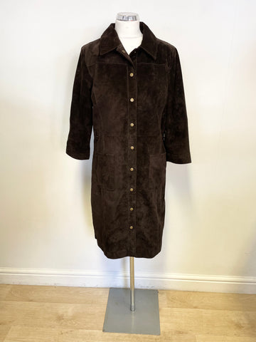 LAURA ASHLEY BROWN SUEDE 3/4 SLEEVE POPPER FASTEN DRESS SIZE 14