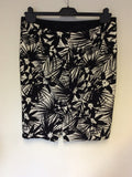 JAEGER BLACK & WHITE FLORAL PRINT COTTON PENCIL SKIRT SIZE 10