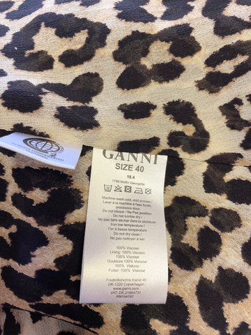 GANNI BROWN LEOPARD PRINT LONG SLEEVE WRAP DRESS SIZE 40 UK 12