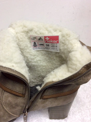 BRAND NEW REIKER LIGHT BROWN LEATHER FLEECE LINED ANKLE BOOTS SIZE 5/38