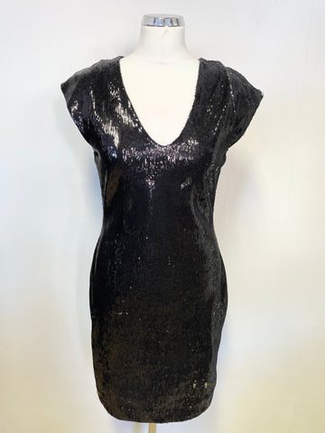 FRENCH CONNECTION BLACK SEQUINNED CAP SLEEVE COCKTAIL DRESS SIZE 12