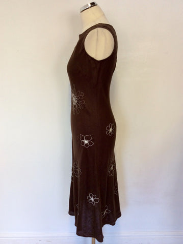 HOBBS BROWN & WHITE EMBROIDERED FLORAL DESIGN DRESS SIZE 10