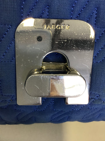 JAEGER BLUE EMBOSSED STITCHED FABRIC & SILVER CHAIN STRAP SHOULDER BAG