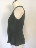 MULBERRY DARK GREEN SUEDE LEATHER SLEEVELESS TOP SIZE 10
