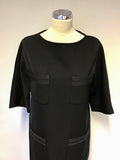 JAEGER BLACK WOOL SHORT SLEEVE SHIFT DRESS SIZE S