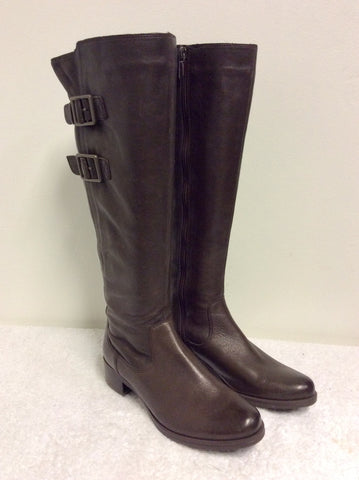 BRAND NEW CLARKS COMFORT DARK BROWN LEATHER KNEE LENGTH BOOTS SIZE 3/35.5