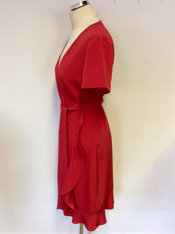 LA DRESS BY SIMONE RED CAP SLEEVE WRAP ACROSS DRESS SIZE L