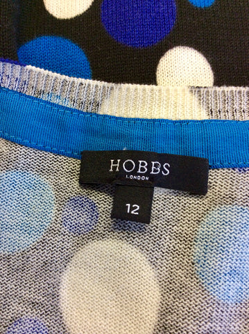 HOBBS BLACK, WHITE,BLUE & TURQOUISE SPOT COTTON CARDIGAN SIZE 12